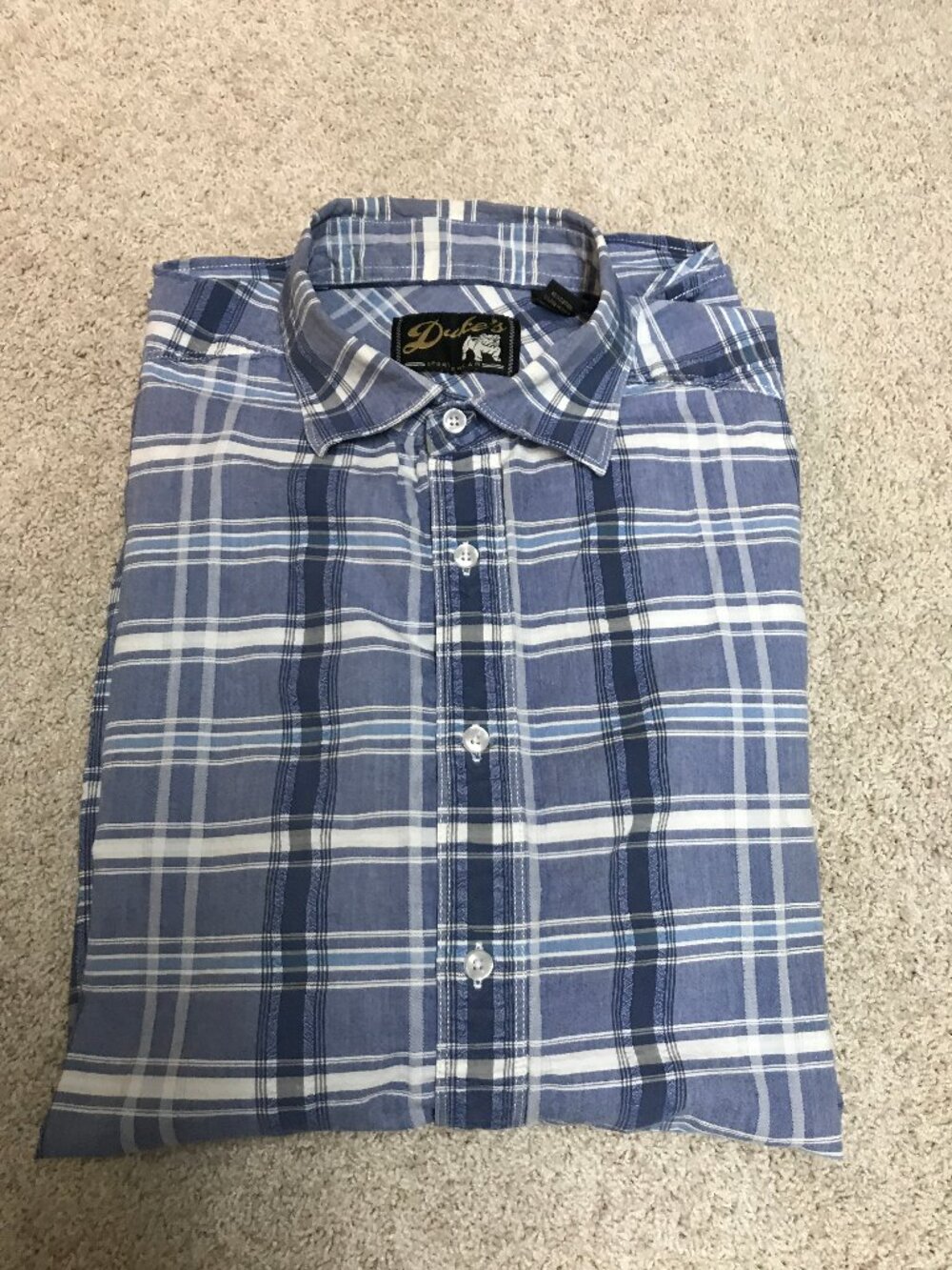 Dukes Sportswear Men's short sleeve button shirt 2XLT-navy, lt. blue & white